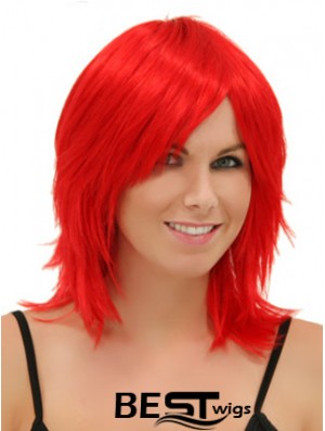 Red Shoulder Length Straight Without Bangs 14 inch Modern Medium Wigs