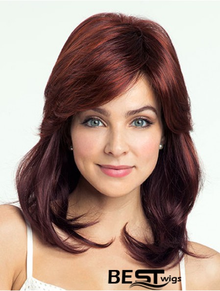 Red Shoulder Length Wavy With Bangs 14 inch Discount Medium Wigs