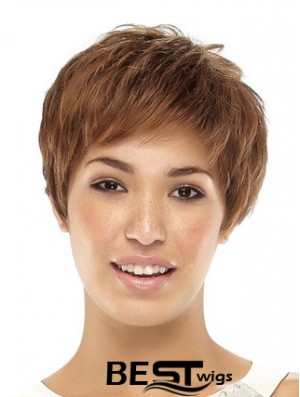 Cropped Boycuts Straight Brown Popular Synthetic Wigs