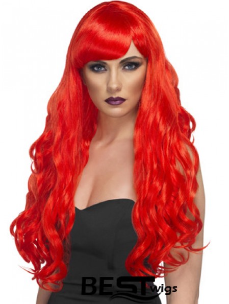 Wavy With Bangs Lace Front Incredible 24 inch Red Long Wigs