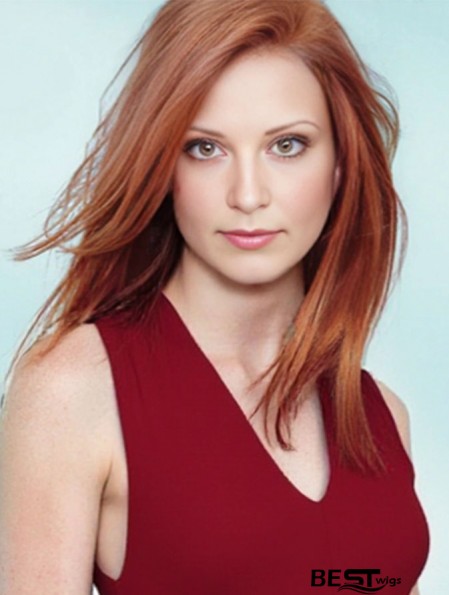 18 inch Straight Without Bangs Lace Front Copper Sassy Long  Wigs