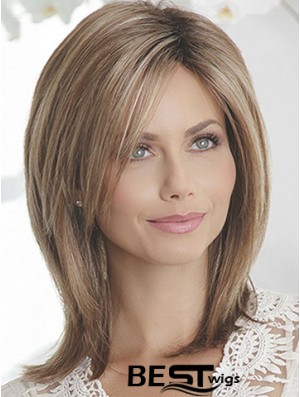 Layered Brown Straight Shoulder Length 14 inch Sleek Medium Wigs