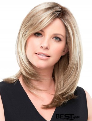 Blonde Straight 100% Hand-tied Layered 14 inch Ladies Wigs For Cancer Patients