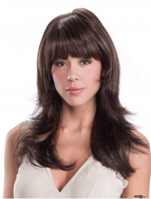 Straight With Bangs Brown 16 inch Monofilament Wig For Cancer Patients