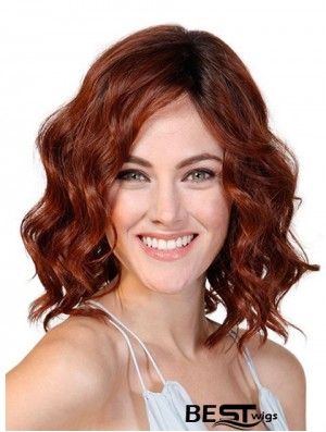 Wavy Without Bangs Red 12 inch Monofilament Cancer Patients Wigs