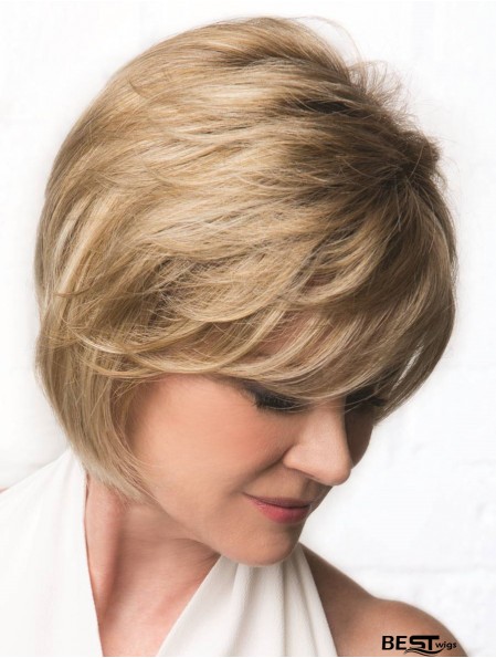 Monofilament Blonde 10 inch Wavy Bobs Cancer Wigs For Women