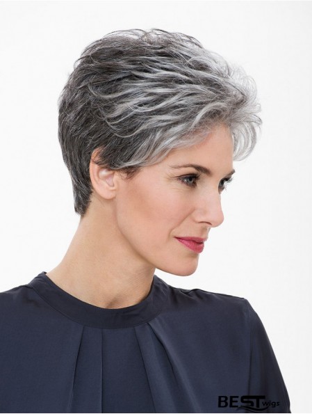 Capless 7 inch Short Synthetic Straight Grey Wig