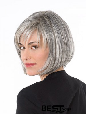 Capless 10 inch Chin Length Synthetic Straight Ladies Grey Wigs