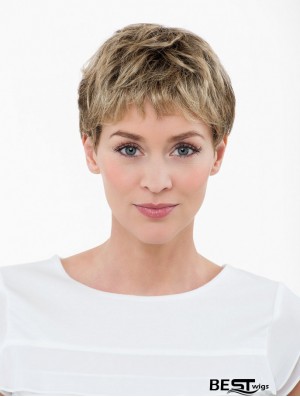 Blonde Cropped Synthetic 4 inch Straight Boycuts Lace Wigs