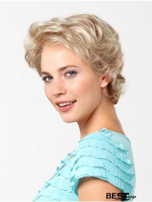 Platinum Blonde Short Synthetic 8 inch Wavy Layered Glueless Lace Wig