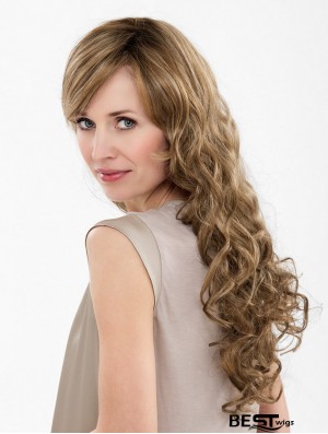 Brown Long Synthetic 20 inch Curly With Bangs Cheap Lace Front Wigs