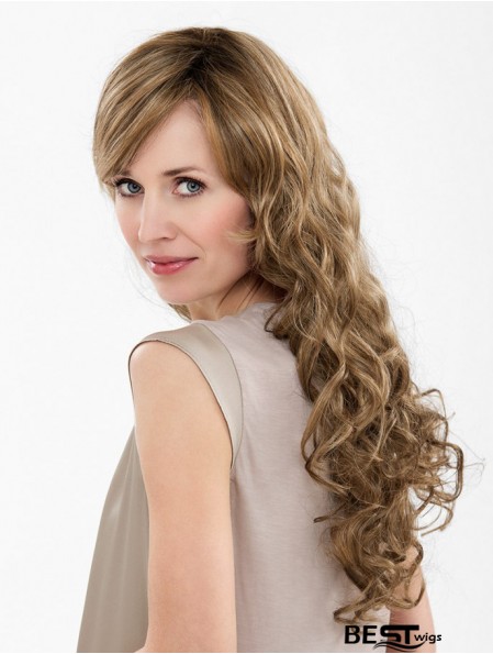 Brown Long Synthetic 20 inch Curly With Bangs Cheap Lace Front Wigs