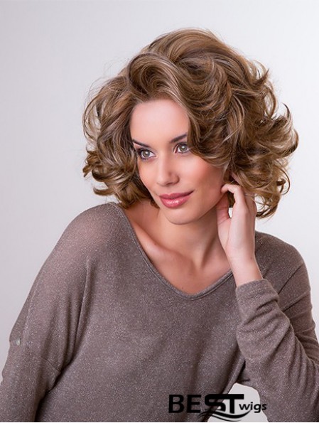 Brown 11 inch Layered Wavy Capless Synthetic Medium Wigs For Women