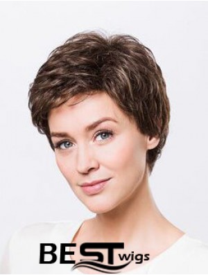 Brown Boycuts Short 8 inch Wavy Synthetic Ladies Monofilament Wigs