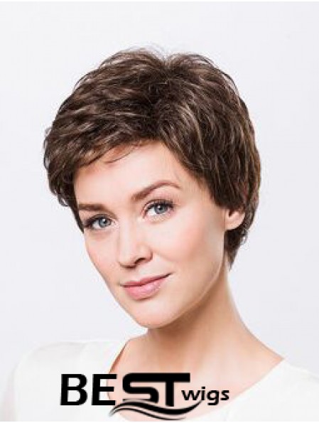 Brown Boycuts Short 8 inch Wavy Synthetic Ladies Monofilament Wigs