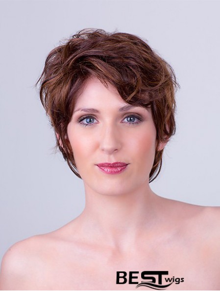 Auburn Layered Short 8 inch Wavy Synthetic Mono Cap Wigs