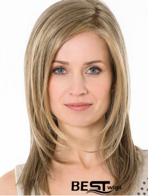 Blonde Without Bangs Long 14 inch Straight Synthetic Monofillament Wigs