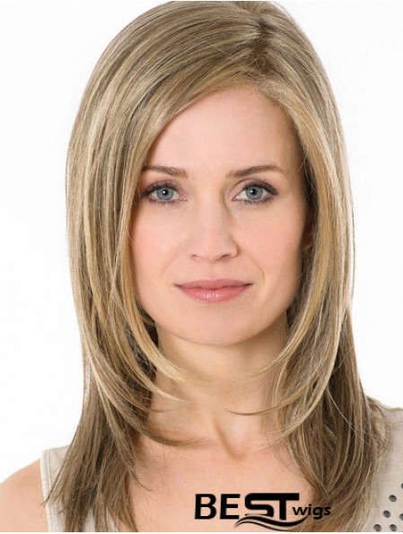 Blonde Without Bangs Long 14 inch Straight Synthetic Monofillament Wigs