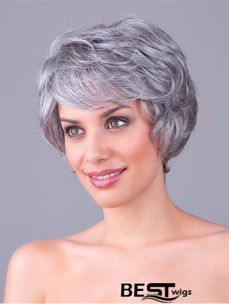 Wavy Grey 8 inch Grey Synthetic 100% Hand-tied Short Cheap Wigs