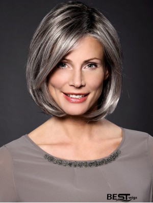 Straight Grey 10 inch Grey Synthetic 100% Hand-tied Chin Length Wigs For Women