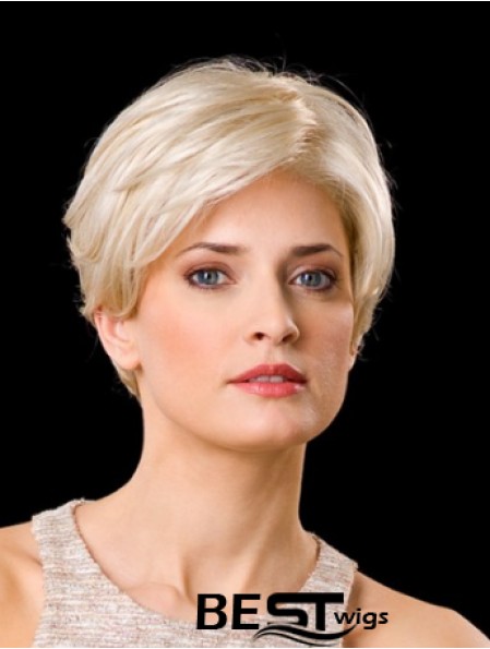 Synthetic Lace Front 8 inch Layered Straight Platinum Blonde Wigs Short Hair