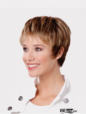 Synthetic Capless 8 inch Boycuts Straight Brown Wigs For Short Hair