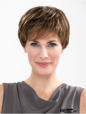 Straight Boycuts Capless 6 inch Brown Short Synthetic Ladies Wigs