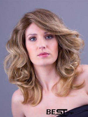 Synthetic Blonde Wavy 14 inch Monofilament Layered Wigs Long