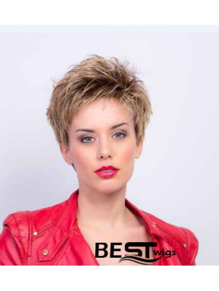 Synthetic Capless 4 inch Boycuts Straight Auburn Short Wig