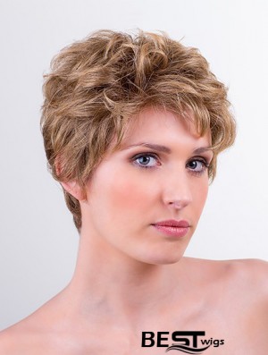 Synthetic Monofilament 6 inch Boycuts Wavy Blonde Short Wigs For Women