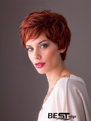 Synthetic Monofilament 8 inch Layered Wavy Red Short Style Wigs