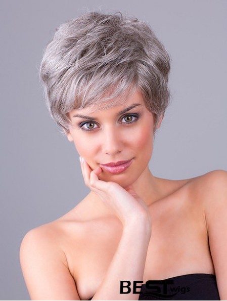 Synthetic Monofilament 8 inch Layered Wavy Grey Wigs Short