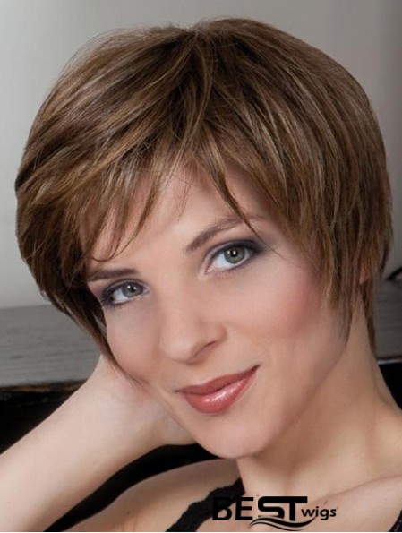 Synthetic Capless 8 inch Boycuts Straight Brown Cheap Short Wigs