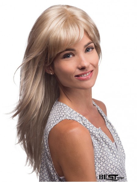 Long Blonde Wig With Bangs Monofilament Synthetic Straight Style