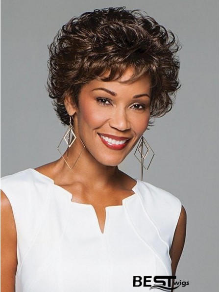 Curly Black Layered 6 inch Monofilament Wigs