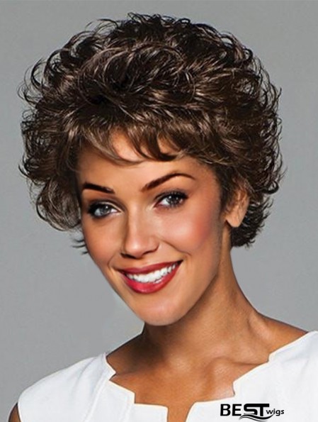 Curly Black Layered 6 inch Monofilament Wigs