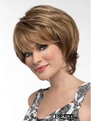 Straight Brown With Bangs 8 inch Monofilament Wigs