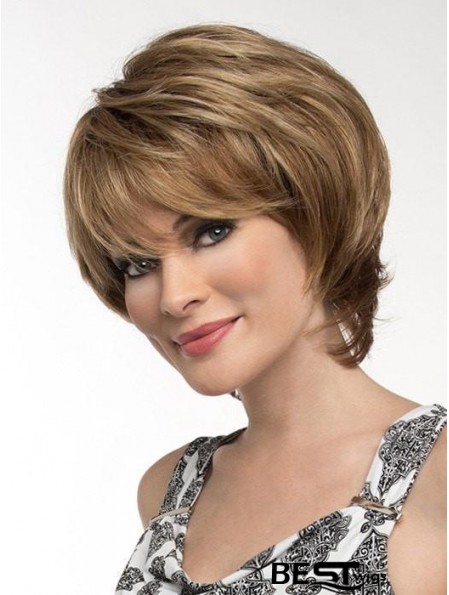 Straight Brown With Bangs 8 inch Monofilament Wigs