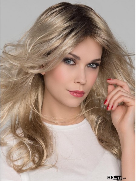 Platinum Blonde Layered Wavy 16 inch Long Mono Crown Lace Wigs