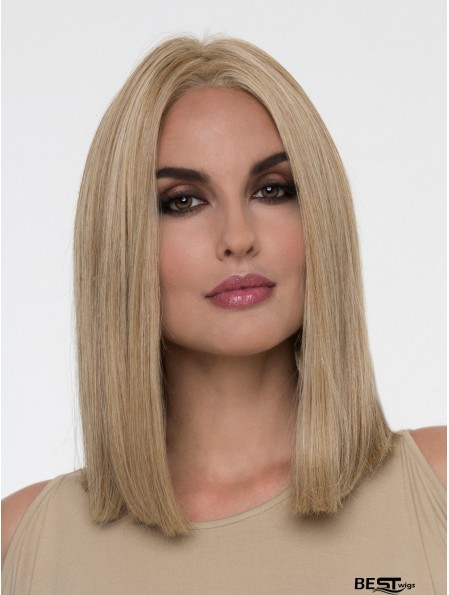 Straight Blonde Without Bangs 14 inch Monofilament Wig Sale