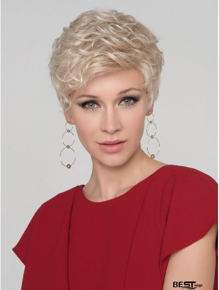 Curly Platinum Blonde Boycuts 4 inch Mono Crown Wigs