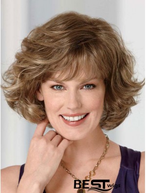 Synthetic Lace Front Wig Chin Length Brown Color With Bangs