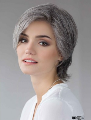 Grey 8 inch Straight Layered 100% Hand-tied Wigs