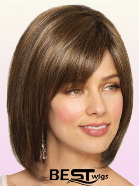 Wigs Bob Style Chin Length Lace Front Bobs Cut Brown Color
