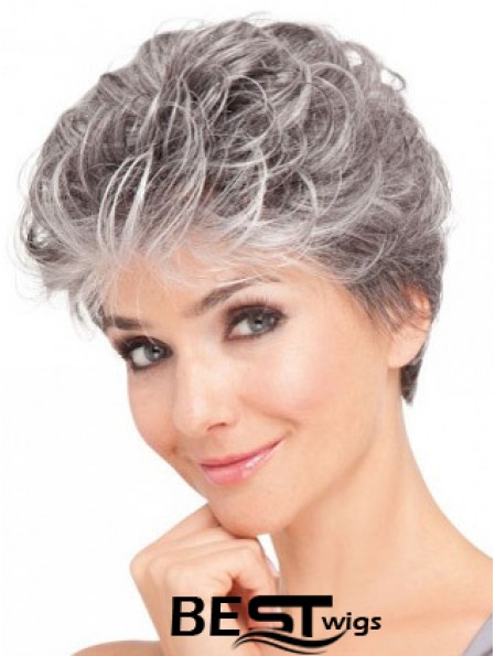 Lace Front Synthetic Grey Short Wavy Elderly Lady Hair Wigs