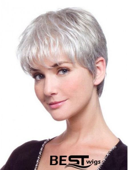 Grey Hair Wig With Synthetic Lace Front Grey Cut Straight Style