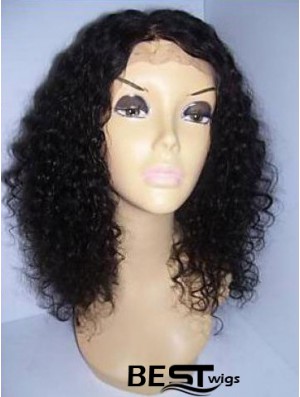 Black Color Shoulder Length Curly Human Hair With Lace Front Wigs For Black African American Women