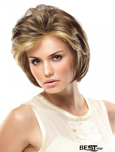 Monofilament Hand Tied Wigs Lace Front Blonde Color Short Length Wavy Style