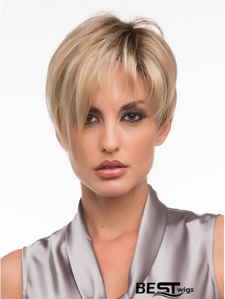 Monofilament Wig Sale Layered Cut With Synthetic Blonde Color Cropped Length