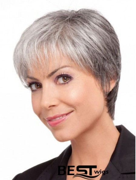Wigs For Elderly Lady Grey Hair With Synthetic Grey Cut Short Length